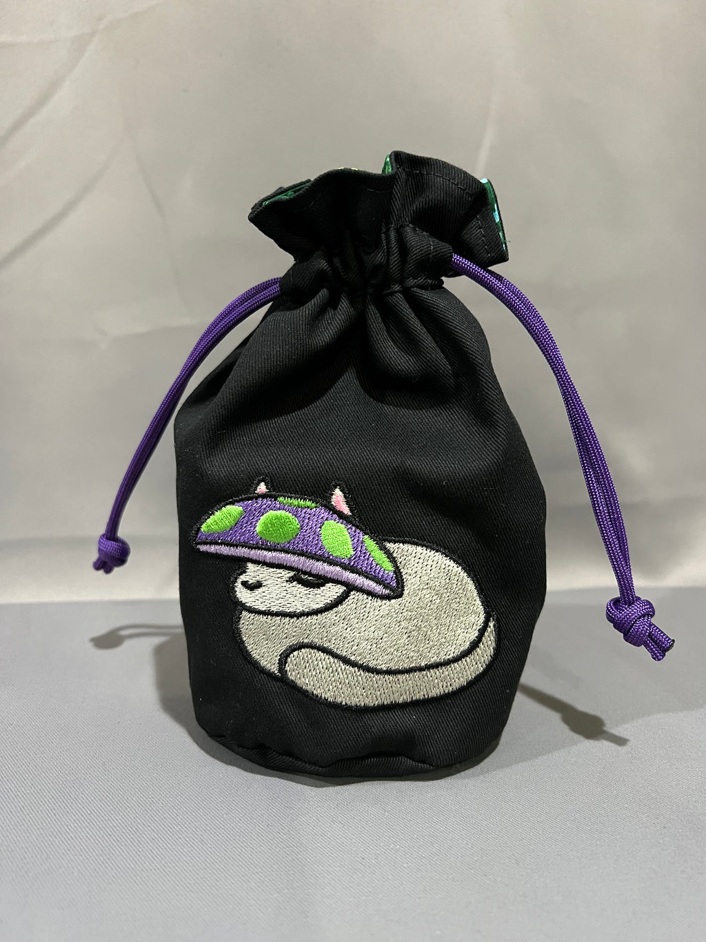 Embroidered Dice Bag: Sleepy Mushroom Kitty