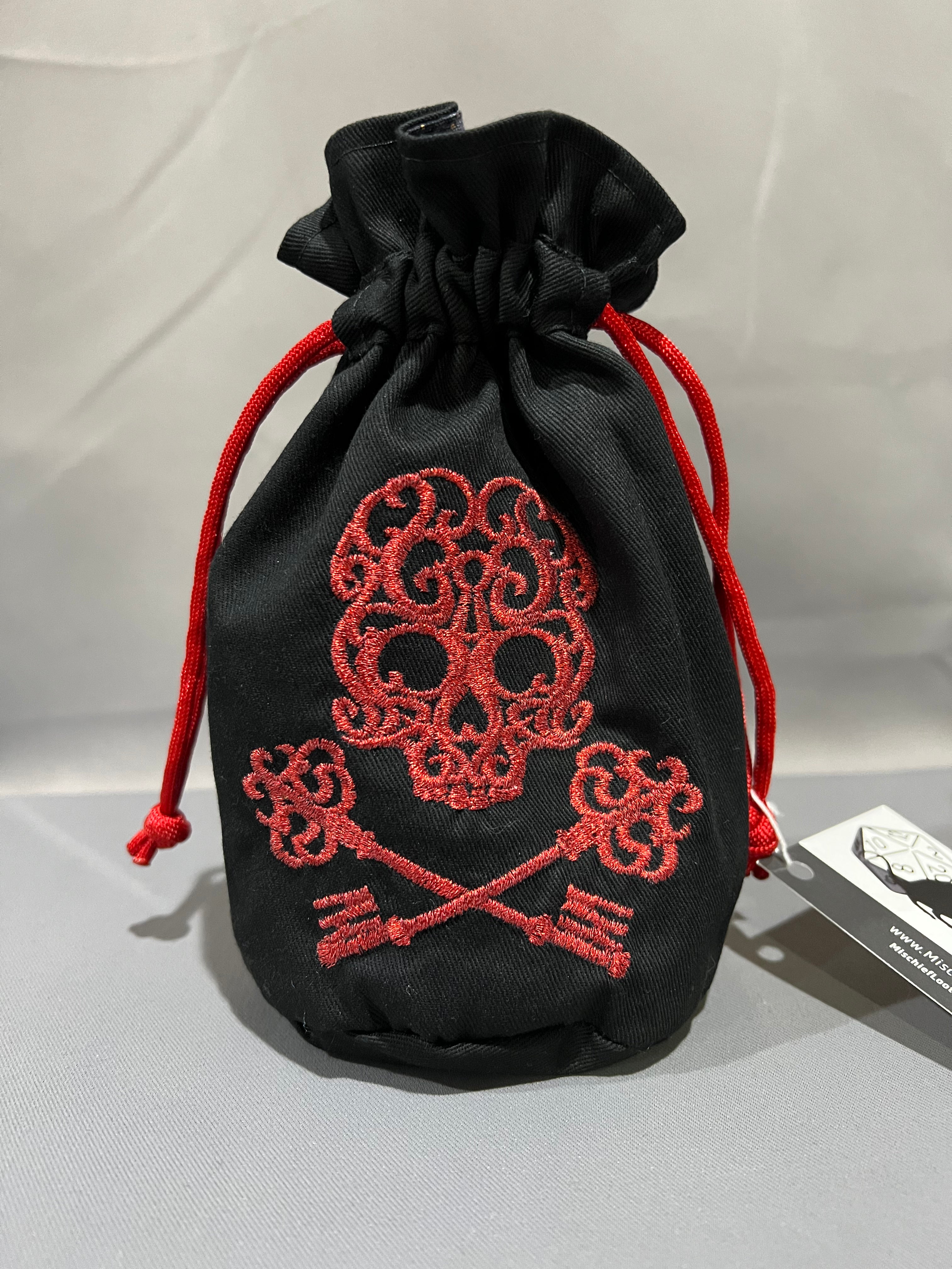 Embroidered Dice Bag: Red Skull & Keys