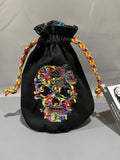 Embroidered Dice Bag: Rainbow Skull
