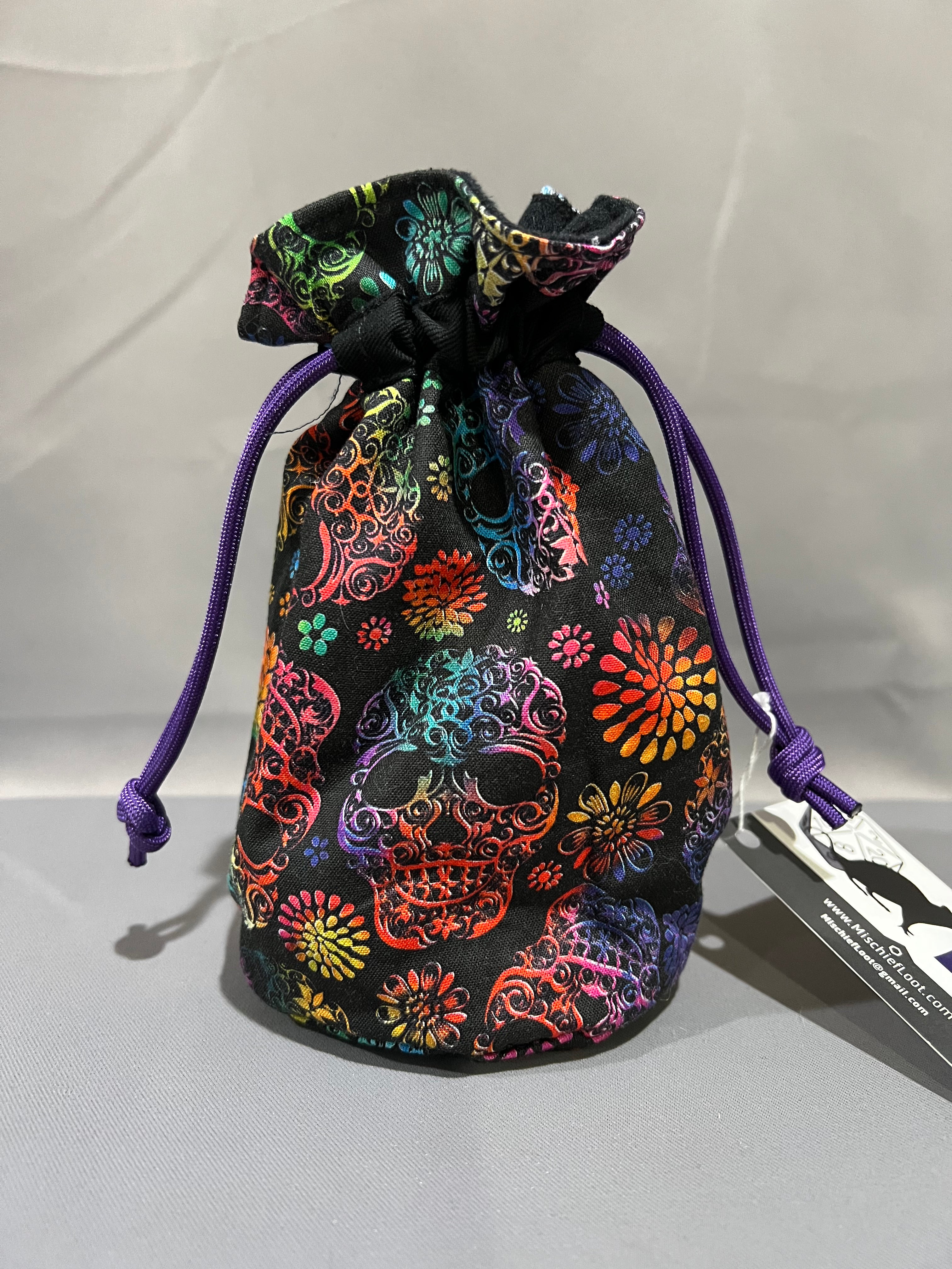 Print Fabric Dice Bag: Baroque Rainbow Skulls