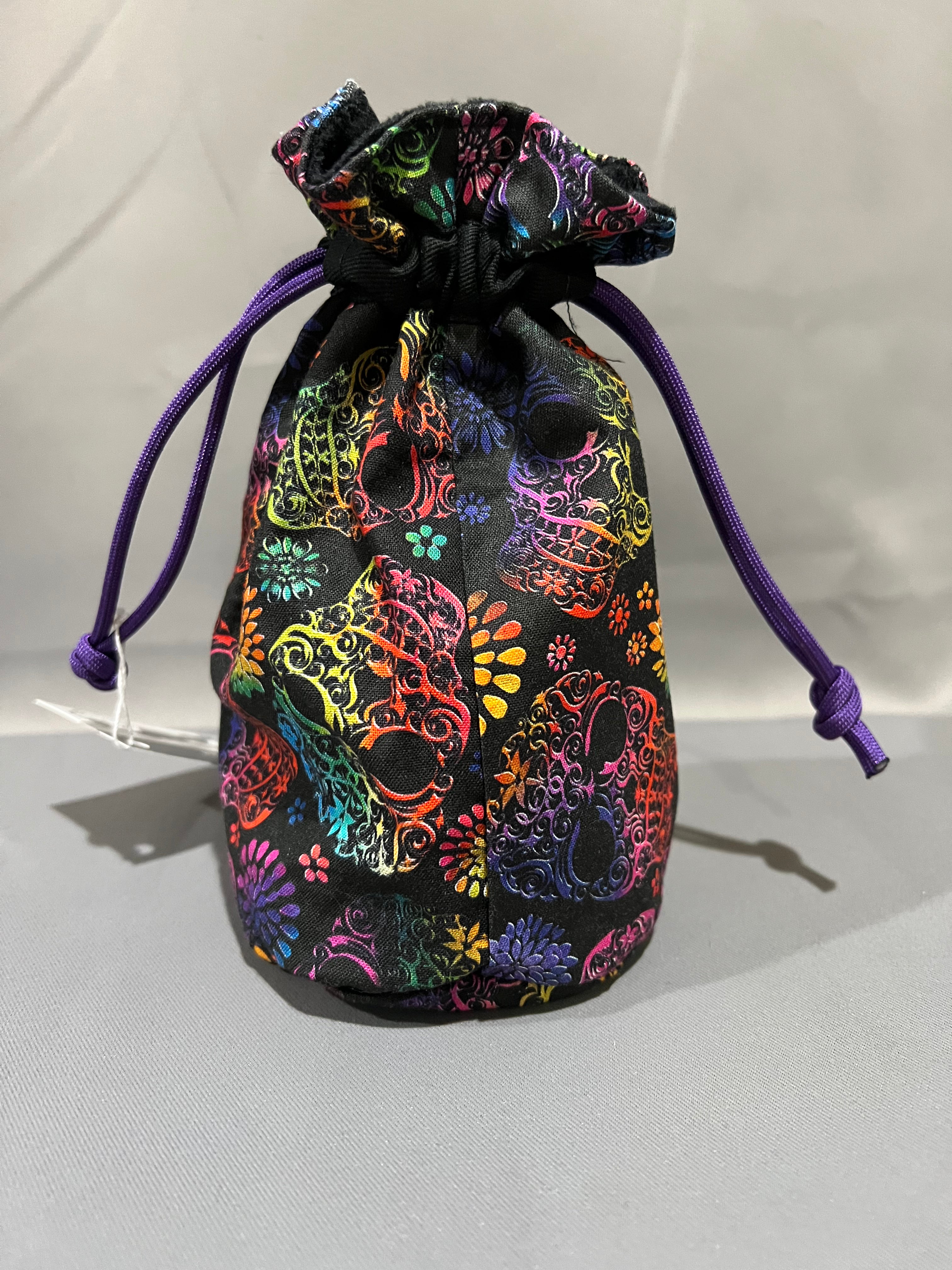 Print Fabric Dice Bag: Baroque Rainbow Skulls