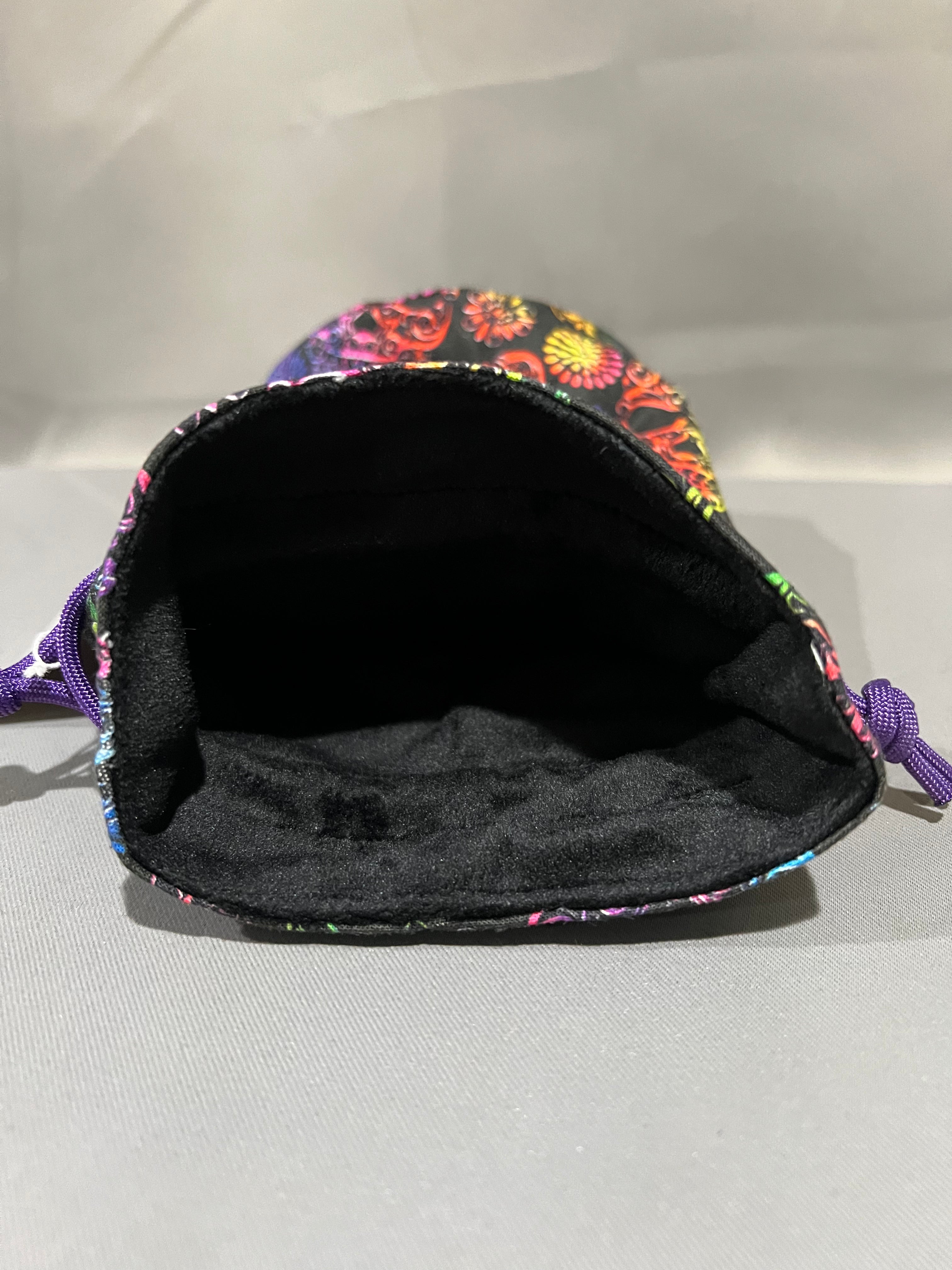 Print Fabric Dice Bag: Baroque Rainbow Skulls