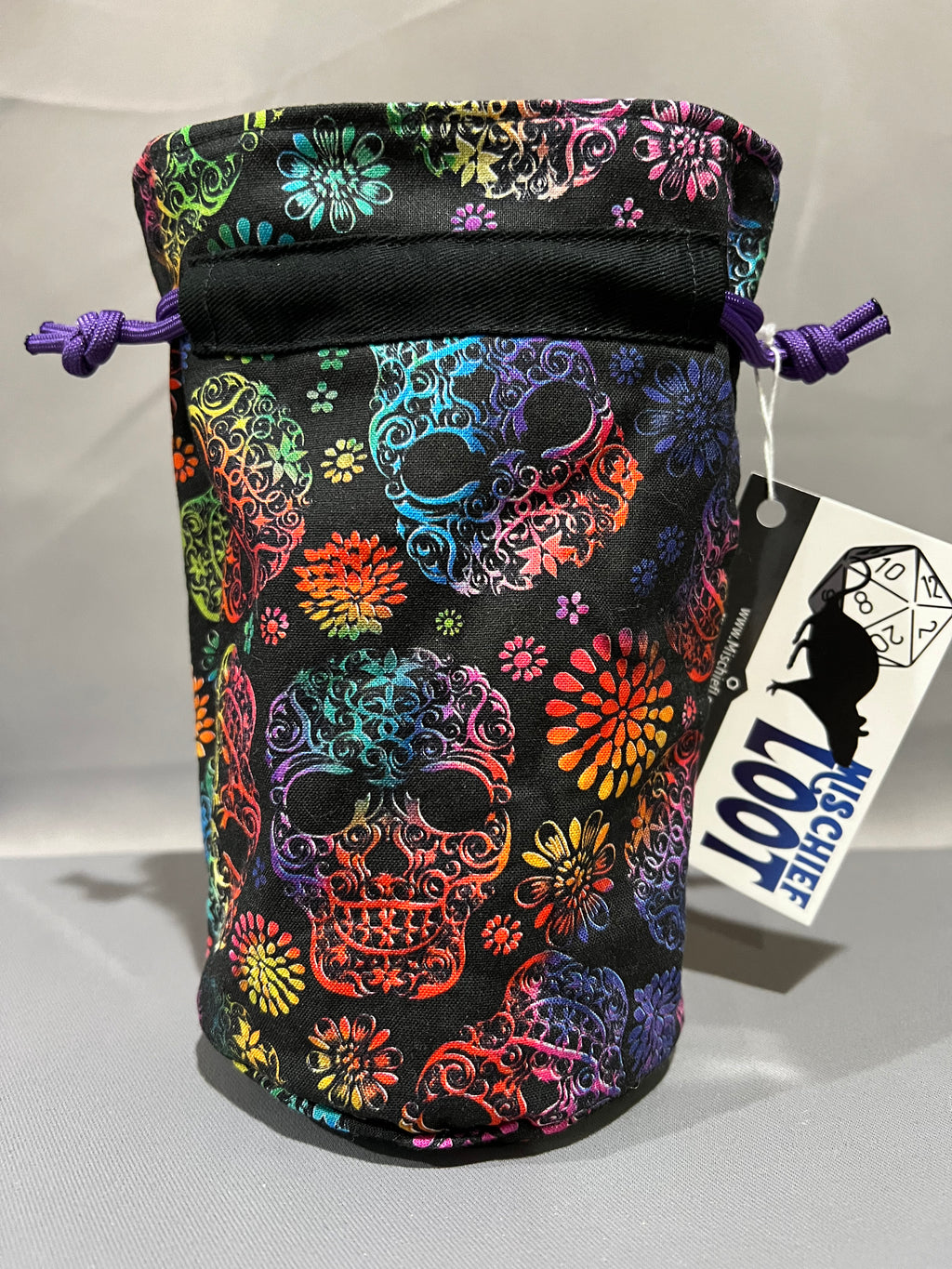 Print Fabric Dice Bag: Baroque Rainbow Skulls