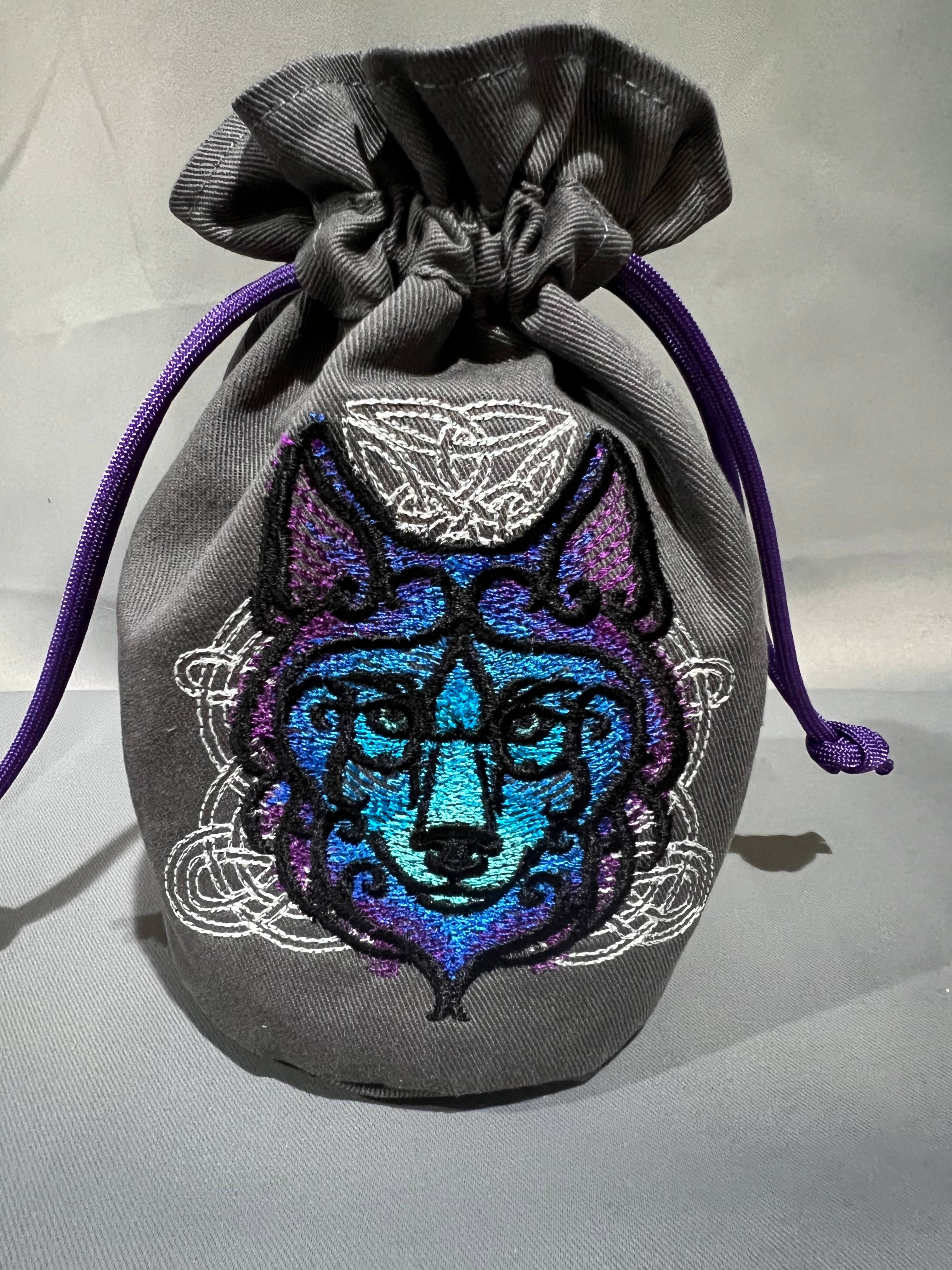 Embroidered Dice Bag: Celtic Wolf